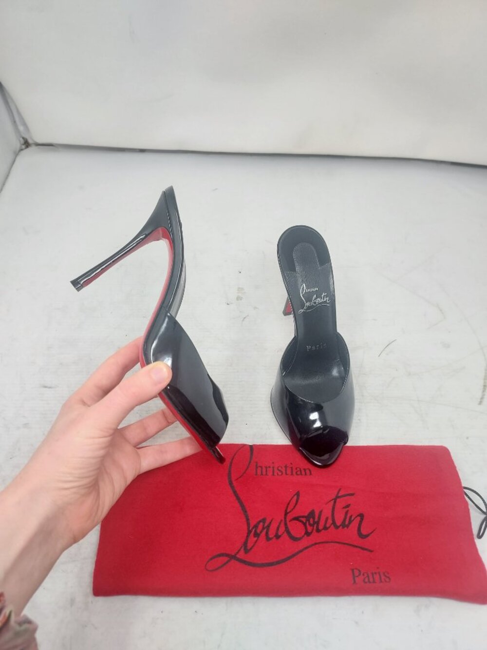 CHRISTIAN LOUBOUTIN Me Dolly Patent Leather Black Mule Sandal